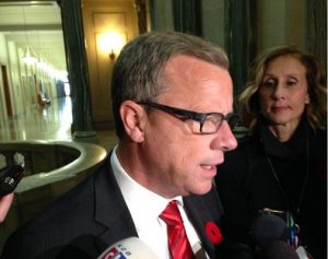 Brad Wall scrums at legislature. Photo by Manfred Joehnck
